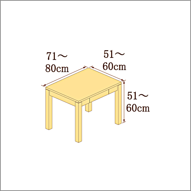 高さ51-60cm／奥行き51-60cm／横幅71-80cmの机/デスク