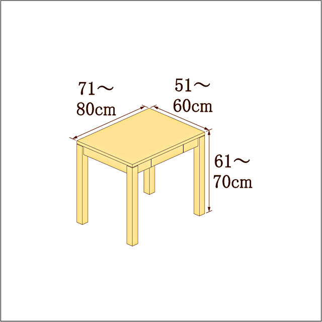 高さ61-70cm／奥行き51-60cm／横幅71-80cmの机/デスク