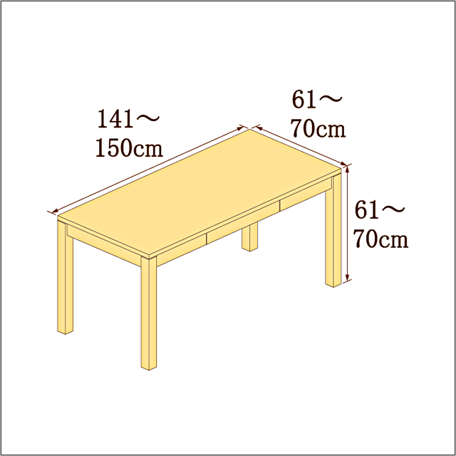 高さ61-70cm／奥行き61-70cm／横幅141-150cmの机/デスク