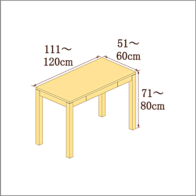 高さ71-80cm／奥行き51-60cm／横幅111-120cmの机/デスク