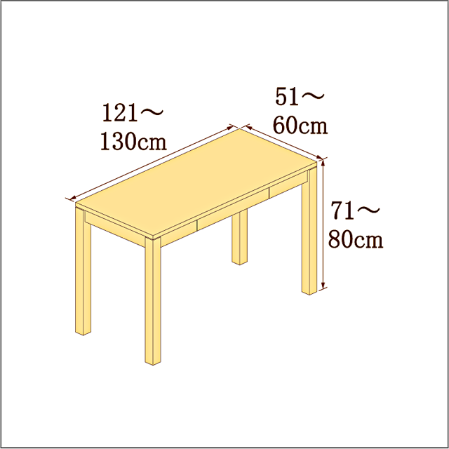 高さ71-80cm／奥行き51-60cm／横幅121-130cmの机/デスク