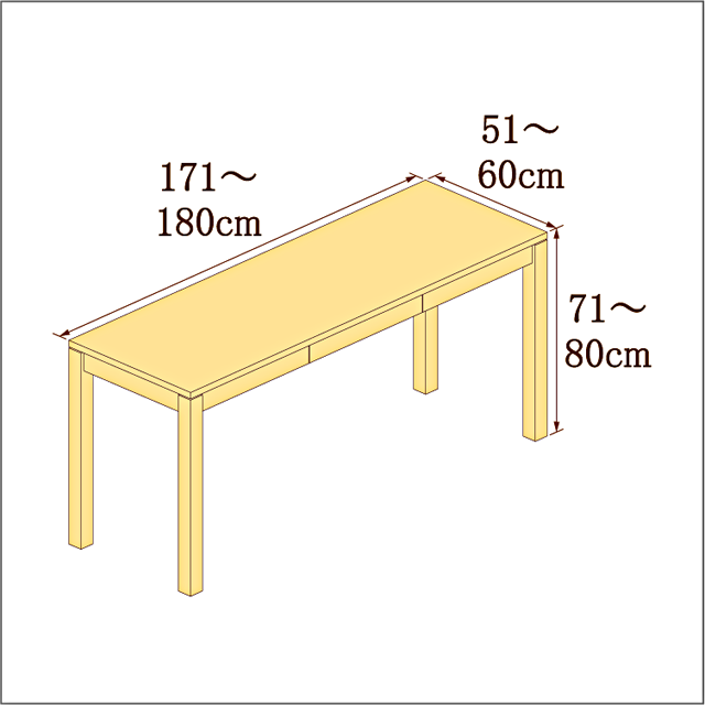 高さ71-80cm／奥行き51-60cm／横幅171-180cmの机/デスク