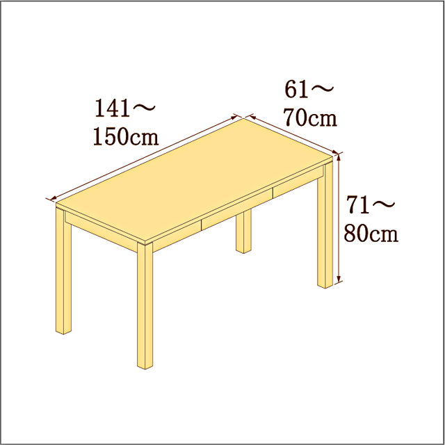 高さ71-80cm／奥行き61-70cm／横幅141-150cmの机/デスク