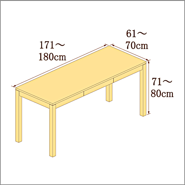 高さ71-80cm／奥行き61-70cm／横幅171-180cmの机/デスク