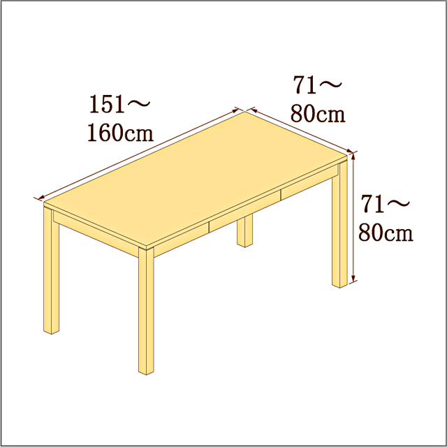 高さ71-80cm／奥行き71-80cm／横幅151-160cmの机/デスク