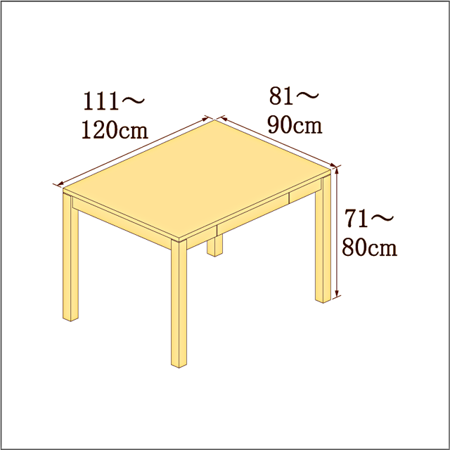 高さ71-80cm／奥行き81-90cm／横幅111-120cmの机/デスク
