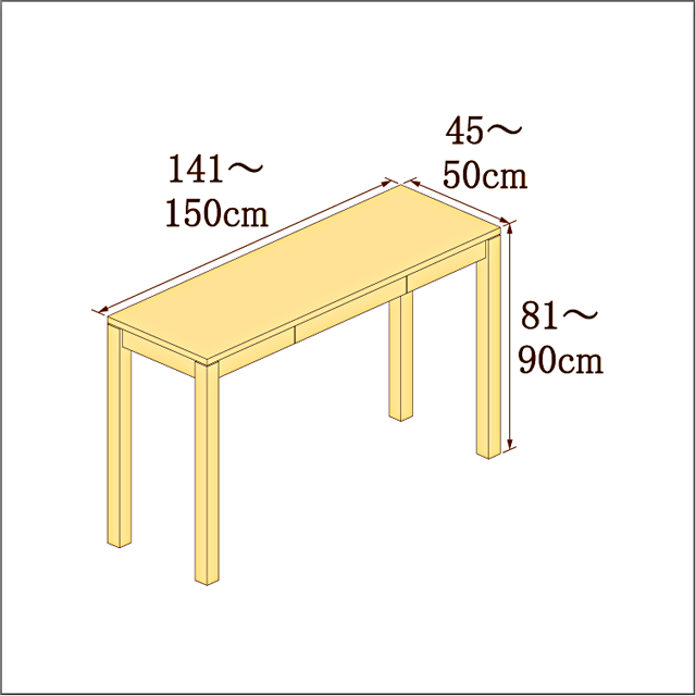 高さ81-90cm／奥行き45-50cm／横幅141-150cmの机/デスク