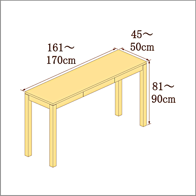 高さ81-90cm／奥行き45-50cm／横幅161-170cmの机/デスク