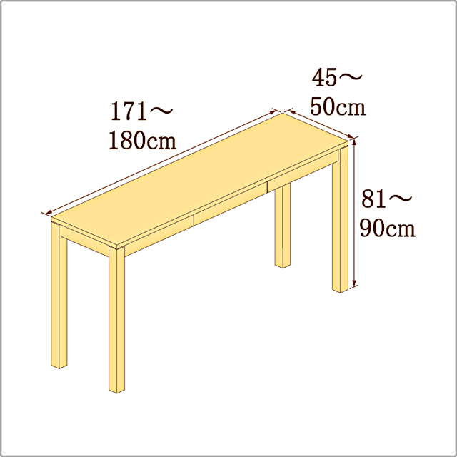 高さ81-90cm／奥行き45-50cm／横幅171-180cmの机/デスク