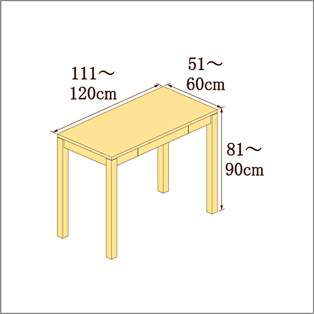 高さ81-90cm／奥行き51-60cm／横幅111-120cmの机/デスク