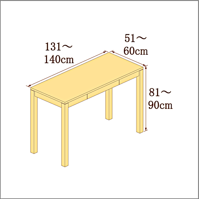 高さ81-90cm／奥行き51-60cm／横幅131-140cmの机/デスク