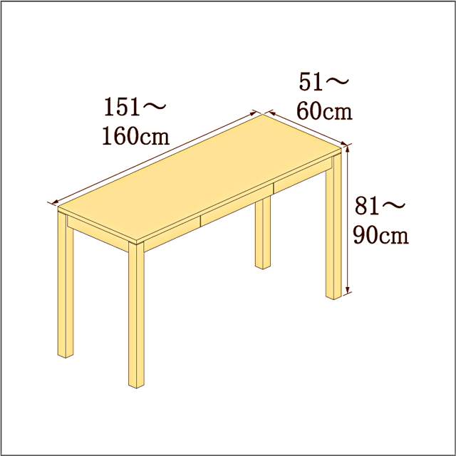 高さ81-90cm／奥行き51-60cm／横幅151-160cmの机/デスク