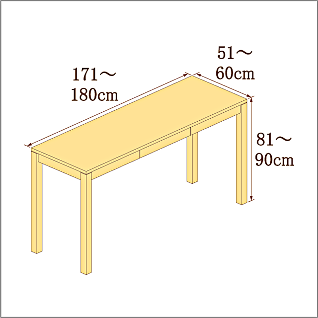 高さ81-90cm／奥行き51-60cm／横幅171-180cmの机/デスク