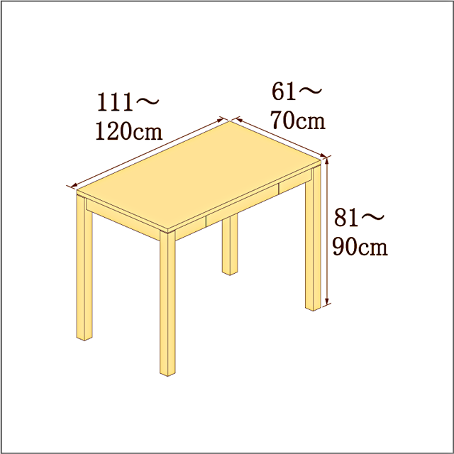 高さ81-90cm／奥行き61-70cm／横幅111-120cmの机/デスク