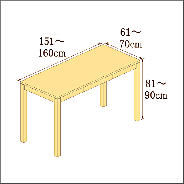 高さ81-90cm／奥行き61-70cm／横幅151-160cmの机/デスク