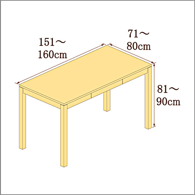 高さ81-90cm／奥行き71-80cm／横幅151-160cmの机/デスク