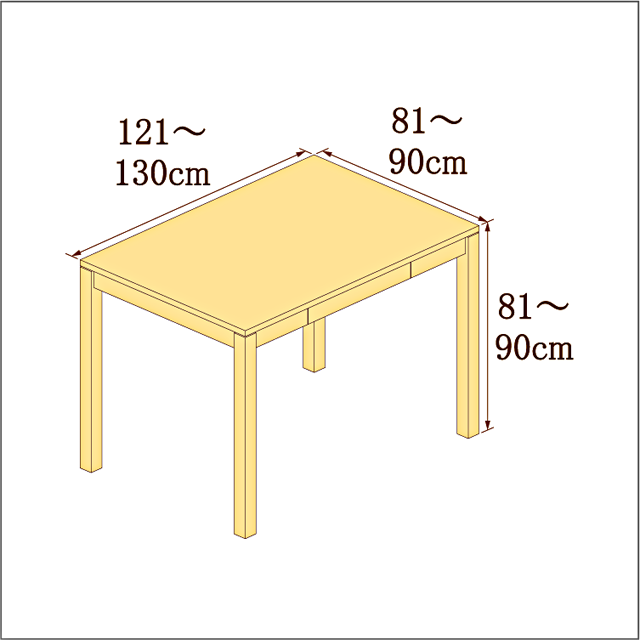 高さ81-90cm／奥行き81-90cm／横幅121-130cmの机/デスク
