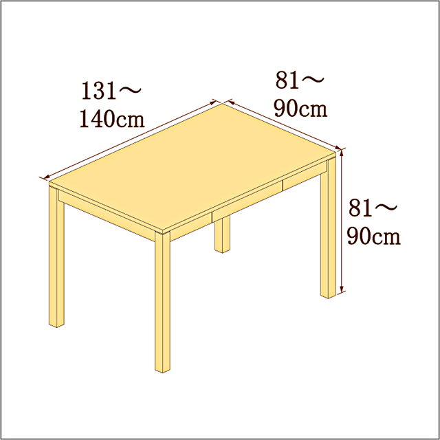 高さ81-90cm／奥行き81-90cm／横幅131-140cmの机/デスク