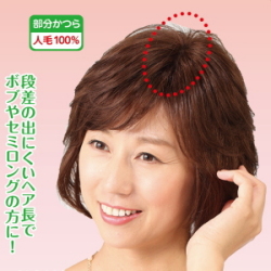 人毛100％快適分け目ヘアピースセミロング