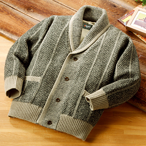 ウール100 裏地付きヘチマ襟カーディガン カーディガン メンズ