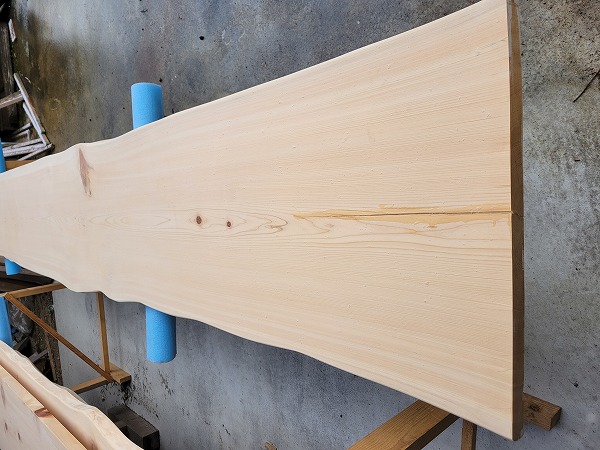 hinoki156 桧一枚板 両耳付き 節有 約4000×38×450～520～550mm