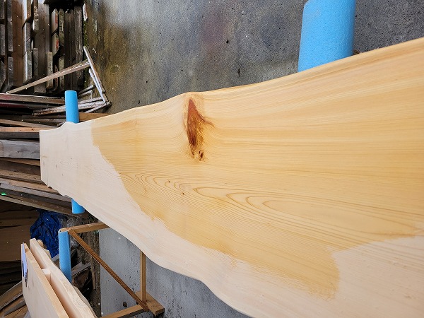 hinoki156 桧一枚板 両耳付き 節有 約4000×38×450～520～550mm