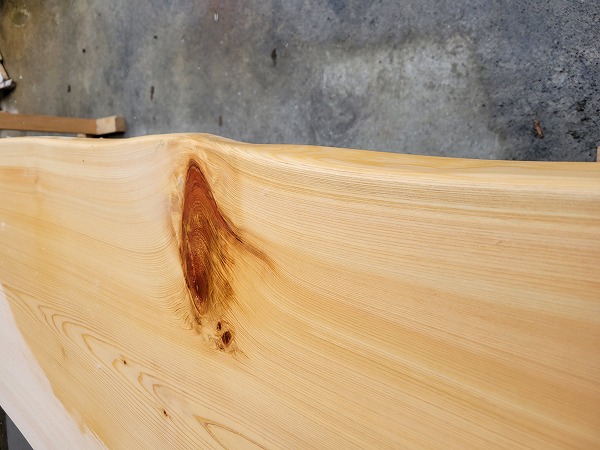 hinoki156 桧一枚板 両耳付き 節有 約4000×38×450～520～550mm