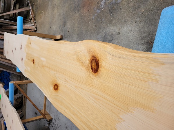 hinoki158 桧一枚板 両耳付き 節有 約4000×39×450～450～500mm