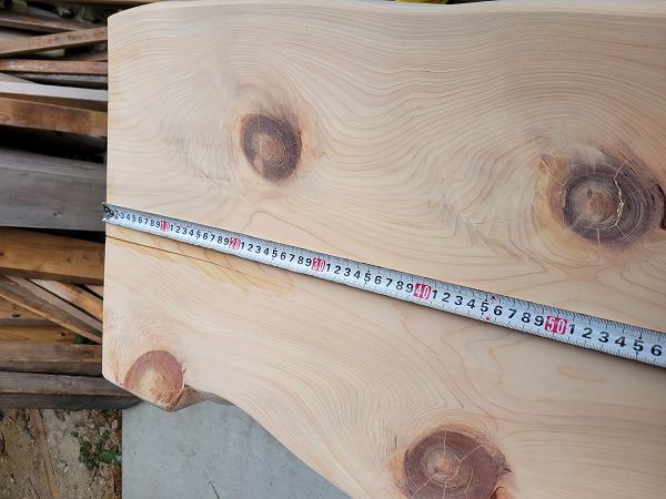 hinoki159 桧一枚板 両耳付き 節有 約4000×40×370～420～470mm