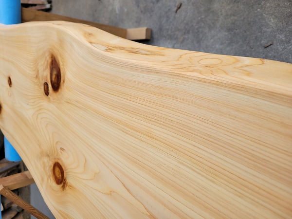 hinoki159 桧一枚板 両耳付き 節有 約4000×40×370～420～470mm