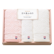 今治　日々是ふわり　フェイス2P・ハンドタオルセット　No.25　（紅白）