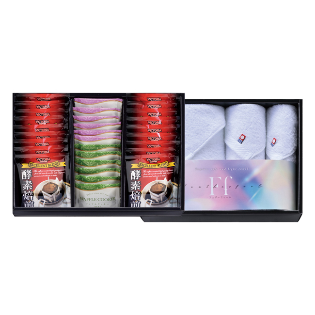 コンビネーションギフト　酵素焙煎ドリップコーヒー＆ワッフルクッキー＆今治タオルセット　No.100