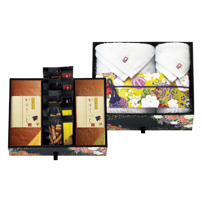 匠菴謹製　ミニたんす御進物　「ほまれ」かすてぃら＆今治産たおる　No.112