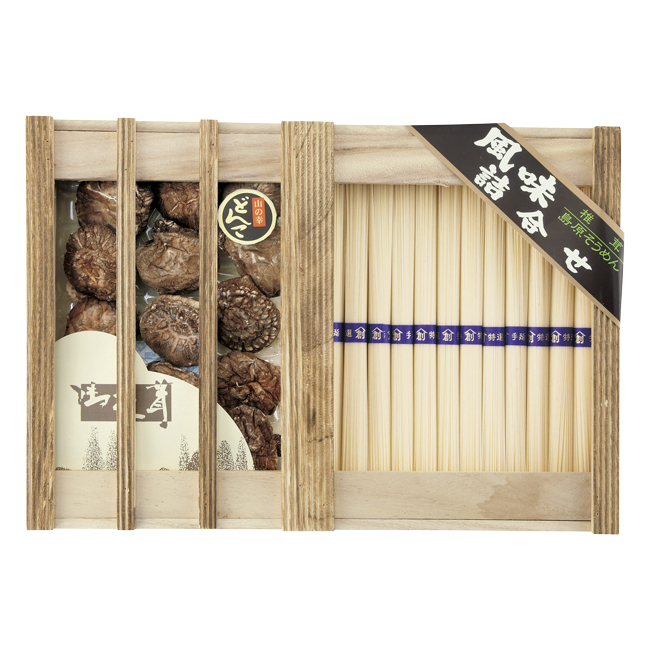 乾物家　国産椎茸と手延そうめん御詰合せ【木箱】　No.50
