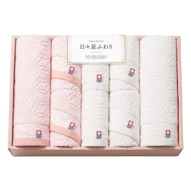 今治　日々是ふわり　バス2P・フェイス4P・ハンドタオル2Pセット　No.100　（紅白）