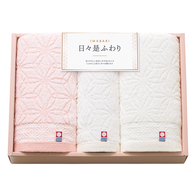今治　日々是ふわり　フェイス2P・ハンドタオルセット　No.25　（紅白）