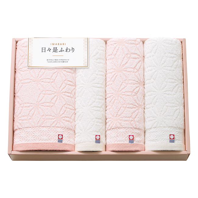 今治　日々是ふわり　バス・フェイス2P・ハンドタオルセット　No.50　（紅白）