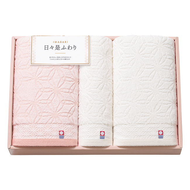 今治　日々是ふわり　バス2P・フェイスタオルセット　No.60　（紅白）