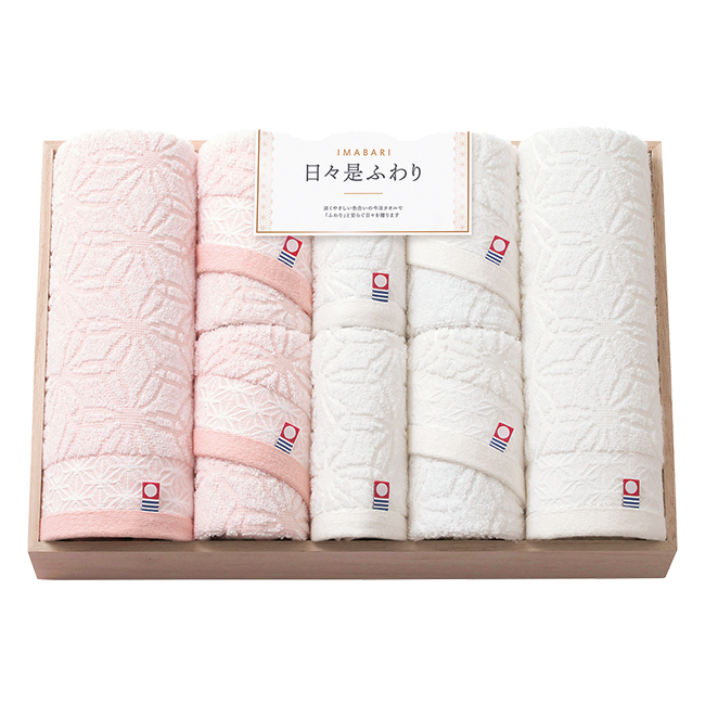 今治　日々是ふわり　木箱入りバス2P・フェイス4P・ハンドタオル2Pセット　No.100