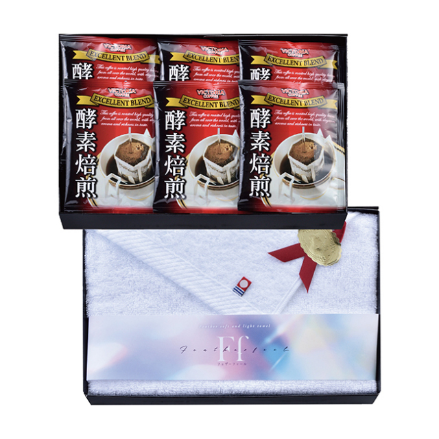 コンビネーションギフト　酵素焙煎ドリップコーヒー＆今治タオルセット　No.50