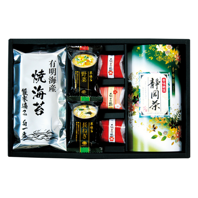 静岡茶・有明海苔・南高梅・味噌汁詰合せ（包装済）　No.40