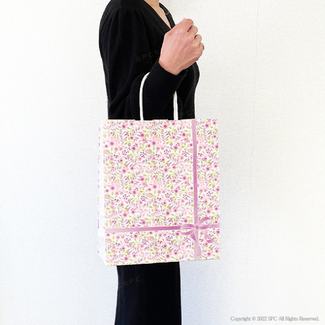 手提げ紙袋　紫花　小