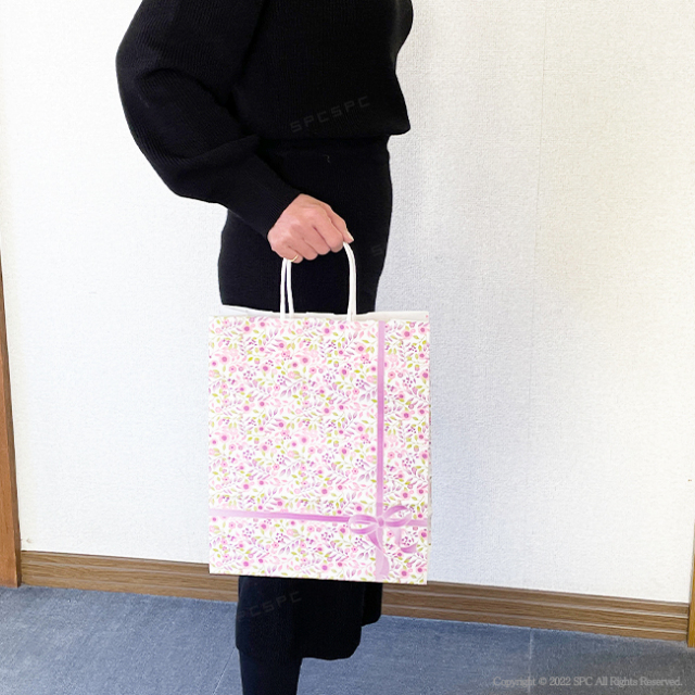 手提げ紙袋　紫花　小