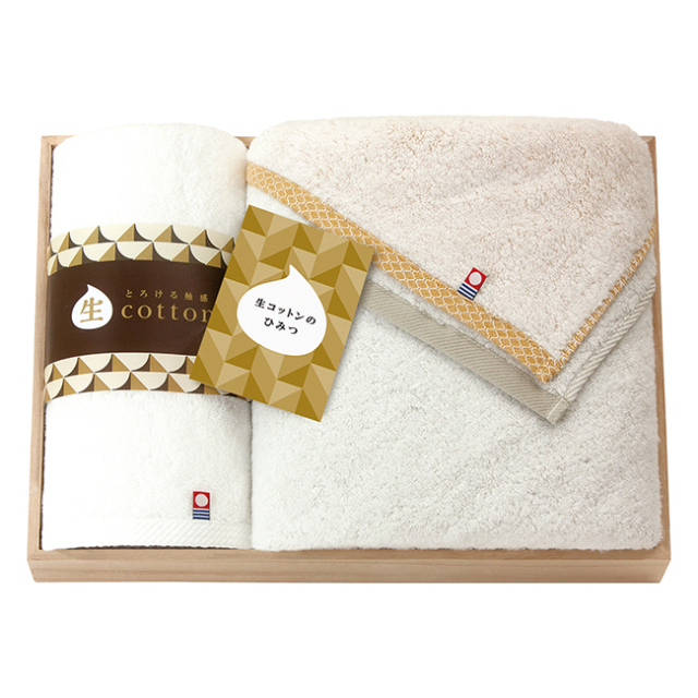 生コットン　今治　木箱入バス・フェイスタオルセット　No.100