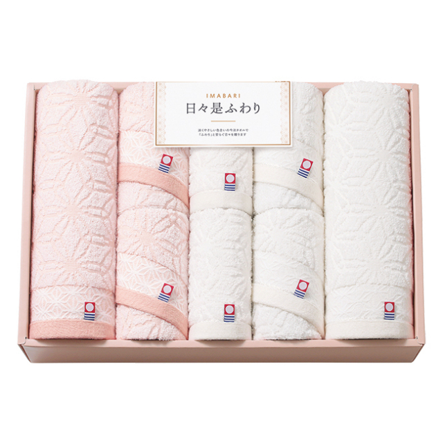 今治　日々是ふわり　バス2P・フェイス4P・ハンドタオル2Pセット　No.100　（紅白）