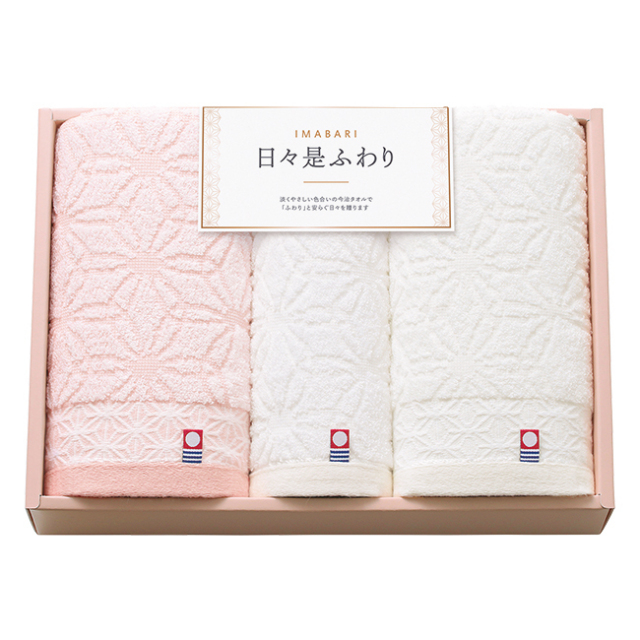 今治　日々是ふわり　フェイス2P・ハンドタオルセット　No.25　（紅白）