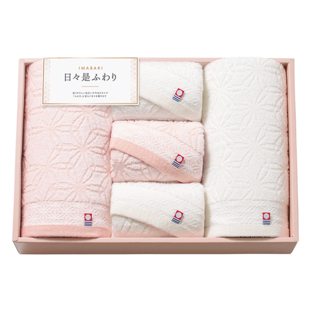 今治　日々是ふわり　バス2P・フェイスタオル3Pセット　No.80　（紅白）