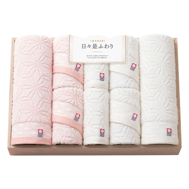 今治　日々是ふわり　木箱入りバス2P・フェイス4P・ハンドタオル2Pセット　No.100