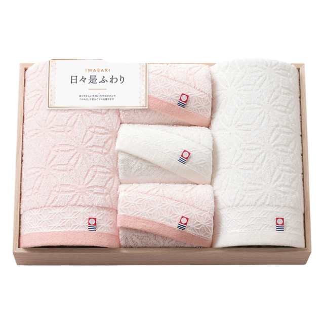 今治　日々是ふわり　木箱入りバス2P・フェイスタオル3Pセット　No.80
