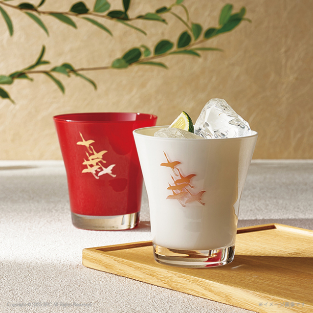 ぬりもんde　Verre　フリーグラス紅白ペア　蒔絵　千羽鶴　No.52